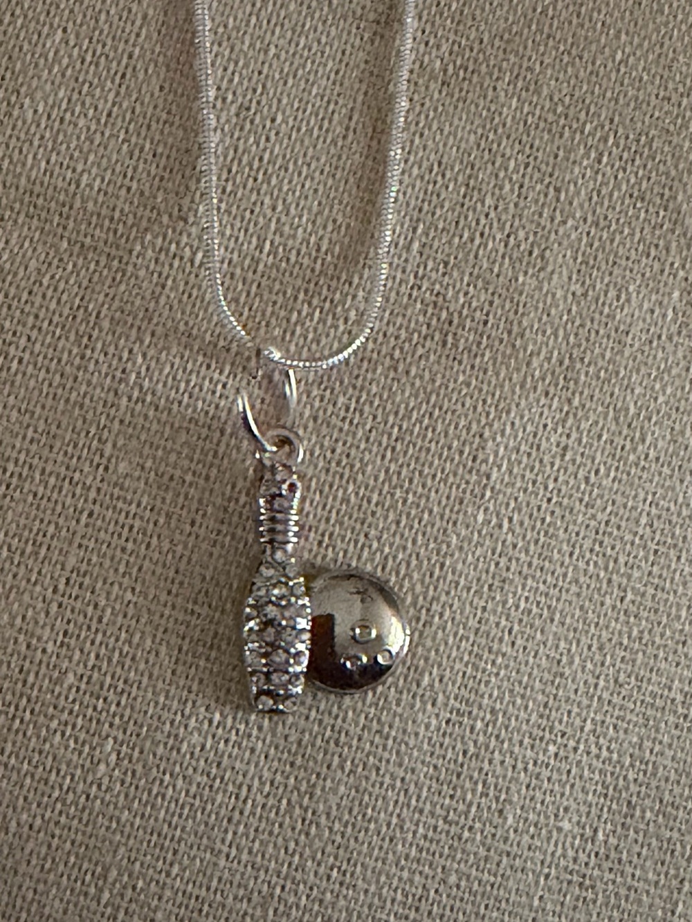 Silver Bowling Pin and Ball Pendant Necklace - Silver